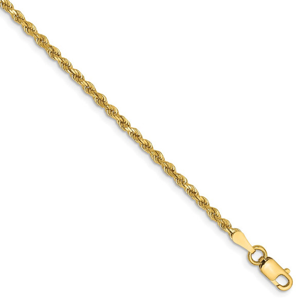 7" 14k Yellow Gold 2mm Diamond-cut Rope with Lobster Clasp Chain Bracelet
