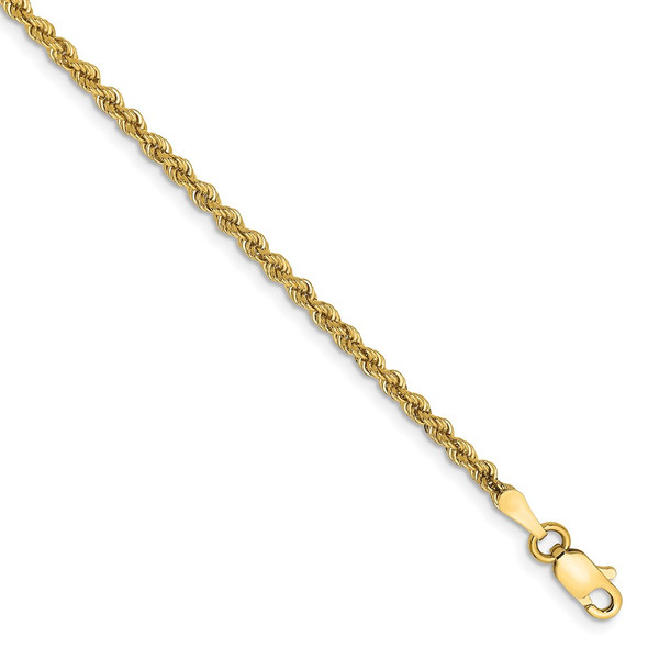 10" 14k Yellow Gold 2.25mm Regular Rope Chain Anklet