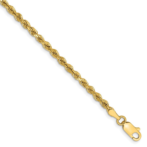 8" 14k Yellow Gold 2.75mm Diamond-cut Rope with Lobster Clasp Chain Bracelet