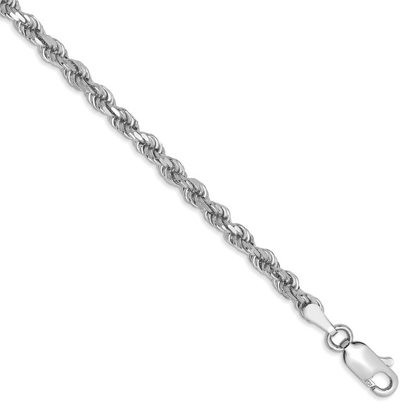 9" 14k White Gold 3mm Diamond-cut Rope with Lobster Clasp Chain Bracelet