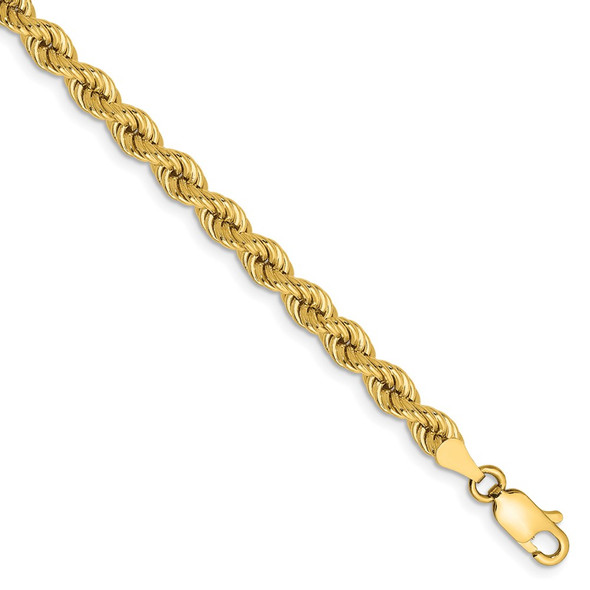 8" 14k Yellow Gold 4mm Regular Rope Chain Bracelet