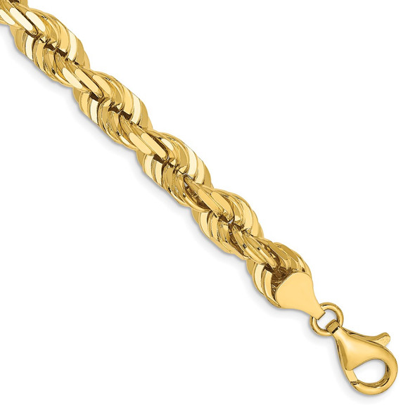 9" 14k Yellow Gold 7mm Diamond-cut Rope with Fancy Lobster Clasp Chain Bracelet