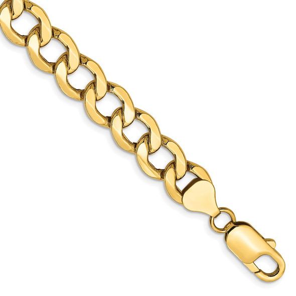 7" 14k Yellow Gold 9mm Semi-Solid Curb Chain Bracelet