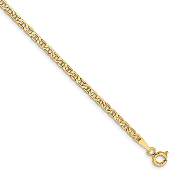 10" 14k Yellow Gold 2.4mm Semi-Solid Anchor Chain Anklet
