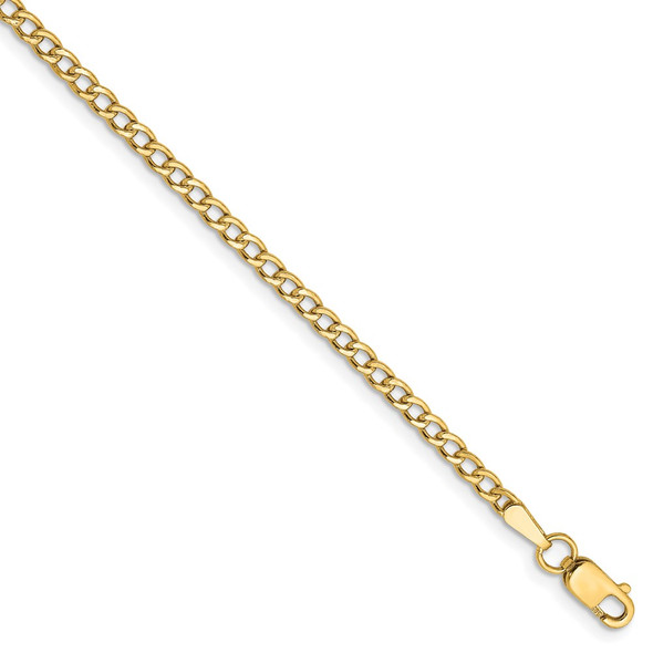 7" 14k Yellow Gold 2.5mm Semi-Solid Curb Chain Bracelet