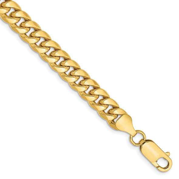 7" 14k Yellow Gold 6.75mm Semi-Solid Miami Cuban Chain Bracelet