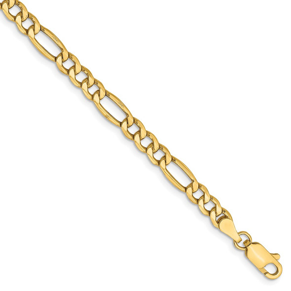 7" 14k Yellow Gold 4.2mm Semi-Solid Figaro Chain Bracelet
