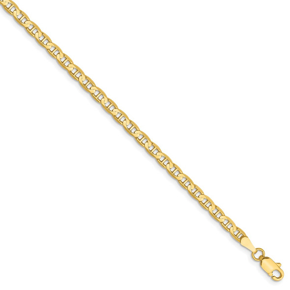 10" 14k Yellow Gold 3mm Concave Anchor Chain Anklet