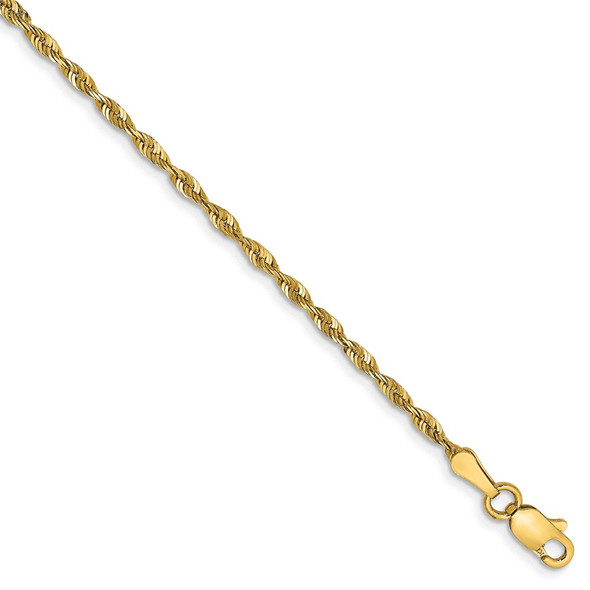 8" 14k Yellow Gold 2.0mm Extra-Light Diamond-cut Rope Chain Bracelet