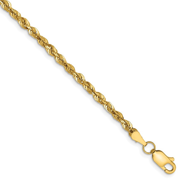 10" 14k Yellow Gold 2.75mm Extra-Light Diamond-cut Rope Chain Anklet