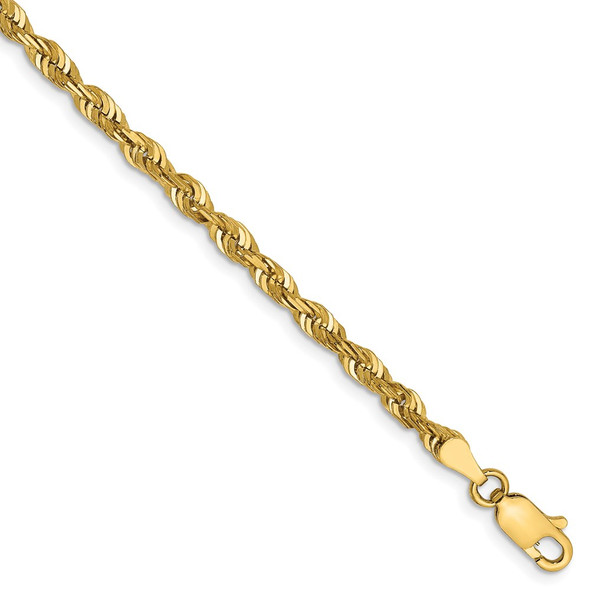 7" 14k Yellow Gold 4mm Extra-Light Diamond-cut Rope Chain Bracelet