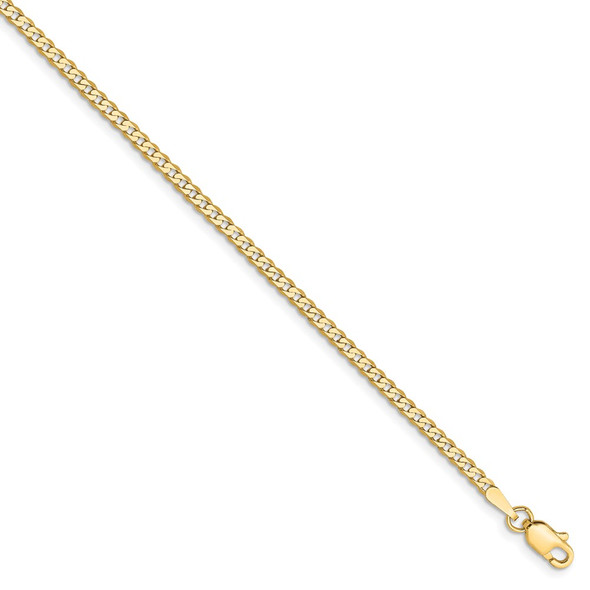 9" 14k Yellow Gold 2.2mm Flat Beveled Curb Chain Anklet