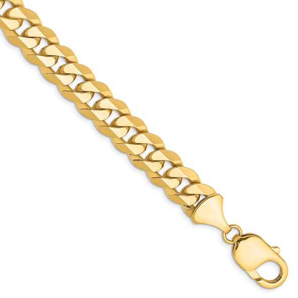 8" 14k Yellow Gold 9.5mm Flat Beveled Curb Chain Bracelet