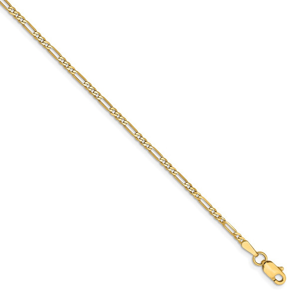 7" 14k Yellow Gold 1.8mm Flat Figaro Chain Bracelet