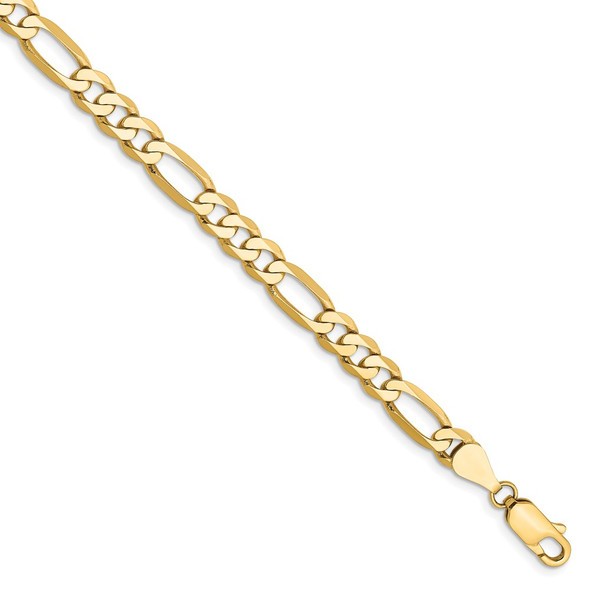 7" 14k Yellow Gold 5.25mm Flat Figaro Chain Bracelet