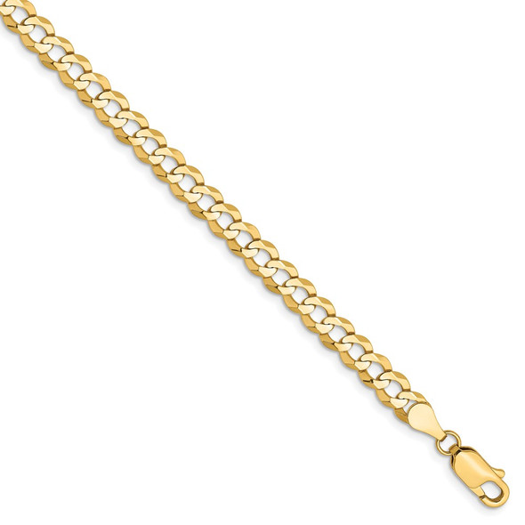 7" 14k Yellow Gold 4.7mm Lightweight Flat Cuban Chain Bracelet