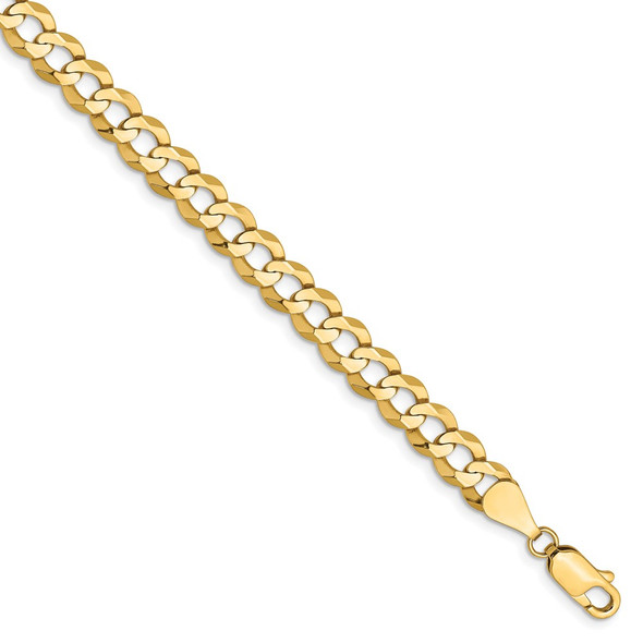 7" 14k Yellow Gold 7.2mm Lightweight Flat Cuban Chain Bracelet