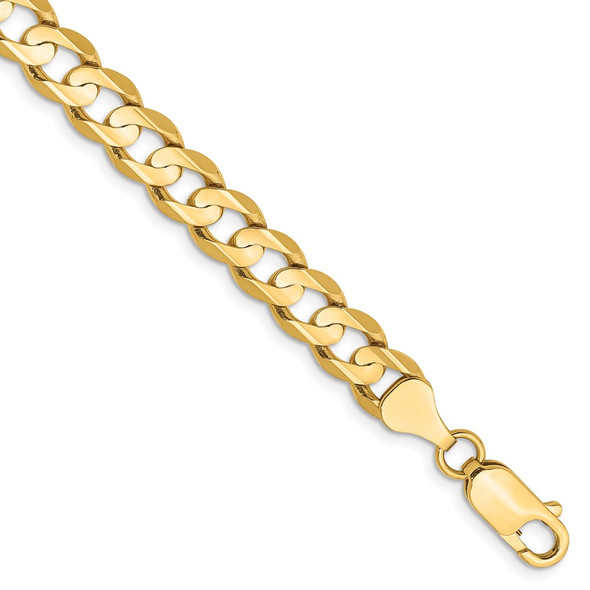 7" 14k Yellow Gold 6.75mm Open Concave Curb Chain Bracelet