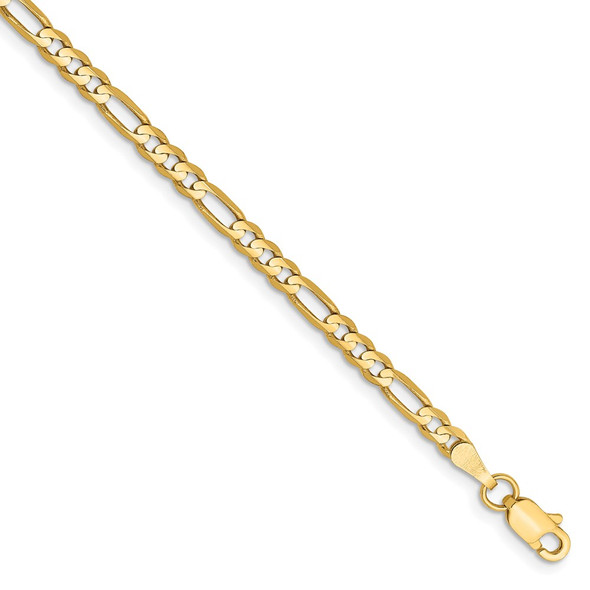 7" 14k Yellow Gold 3mm Concave Open Figaro Chain Bracelet