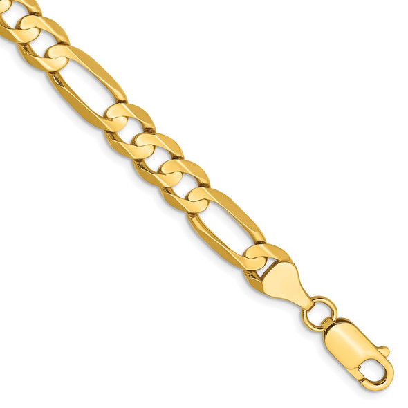 7" 14k Yellow Gold 6.75mm Concave Open Figaro Chain Bracelet