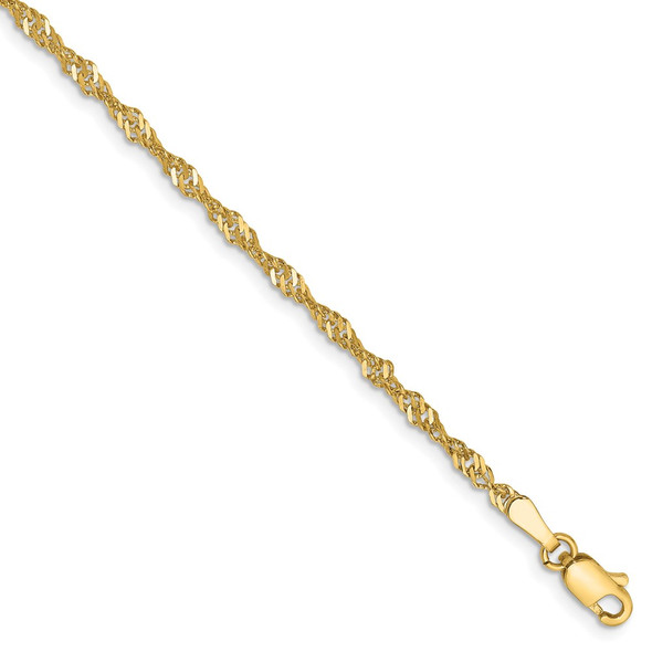 7" 14k Yellow Gold 2mm Singapore Chain Bracelet