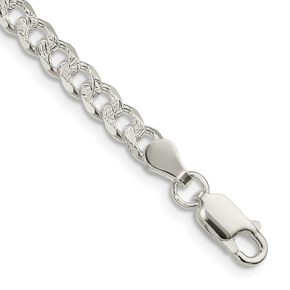 8" Sterling Silver 4.5mm Pave Curb Chain Bracelet