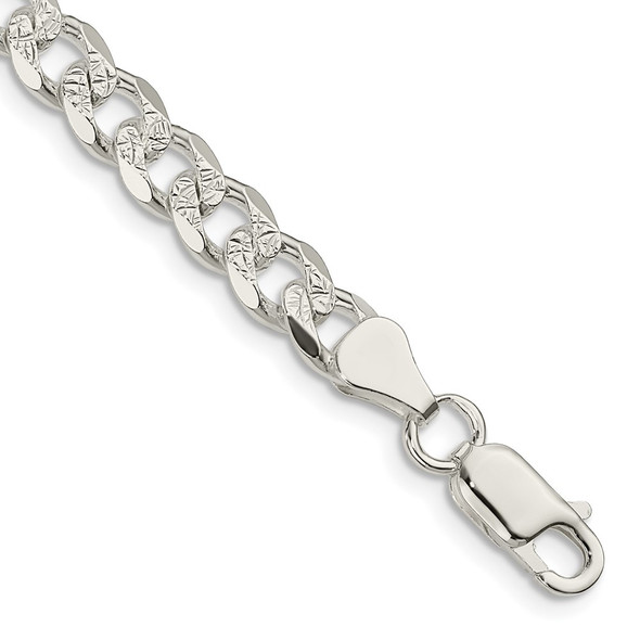 7" Sterling Silver 7mm Pave Curb Chain Bracelet
