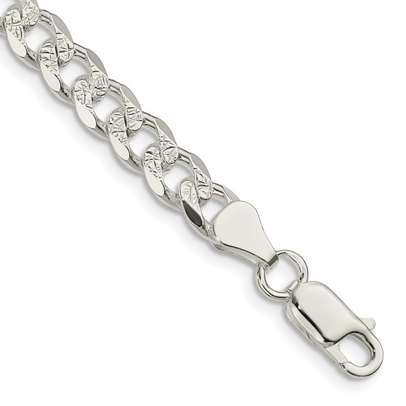 8" Sterling Silver 7mm Pave Curb Chain Bracelet