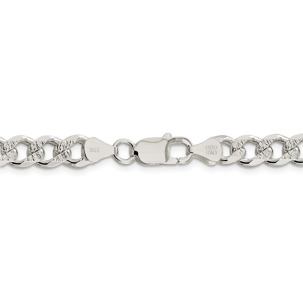 22" Sterling Silver 7.5mm Pave Curb Chain Necklace