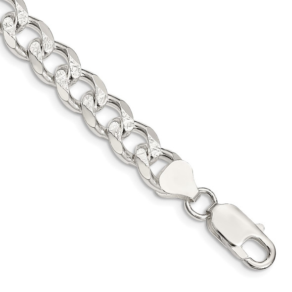 8" Sterling Silver 8mm Pave Curb Chain Bracelet