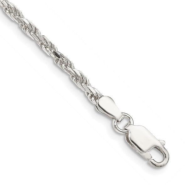 9" Sterling Silver 2.5mm Diamond-cut Rope Chain Bracelet