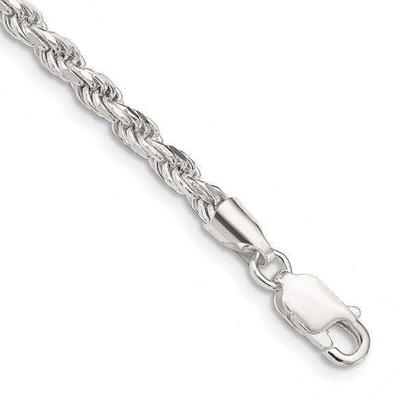 8" Sterling Silver 3mm Diamond-cut Rope Chain Bracelet