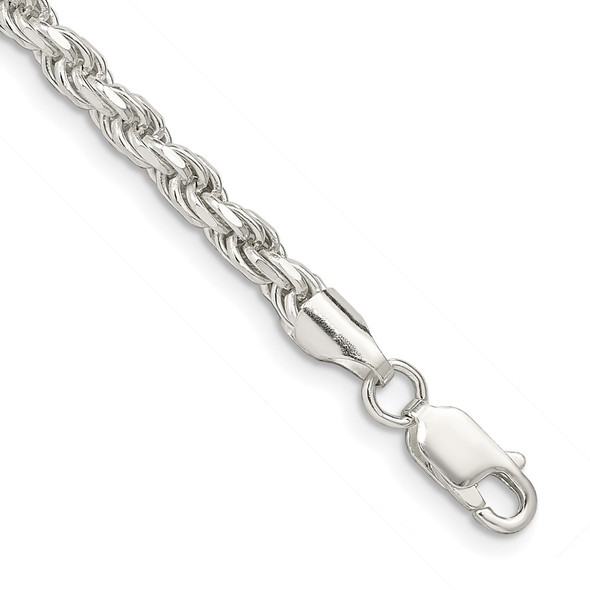 9" Sterling Silver 3.5mm Diamond-cut Rope Chain Bracelet