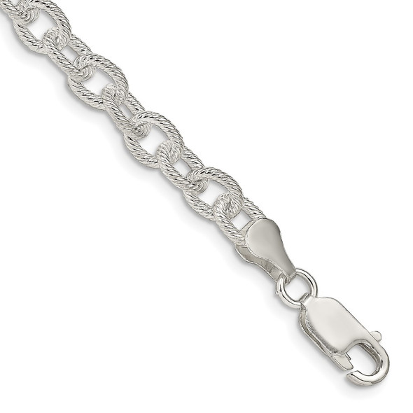 8" Sterling Silver 6.25mm Fancy Patterned Rolo Chain Bracelet