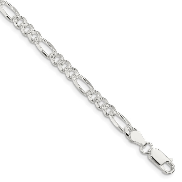 7" Sterling Silver 4.75mm Pave Flat Figaro Chain Bracelet