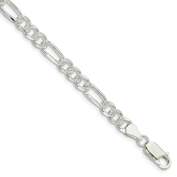 8" Sterling Silver 5.5mm Pave Flat Figaro Chain Bracelet