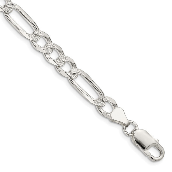 9" Sterling Silver 7mm Pave Flat Figaro Chain Bracelet