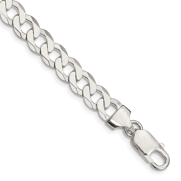 8" Sterling Silver 8mm Flat Curb Chain Bracelet