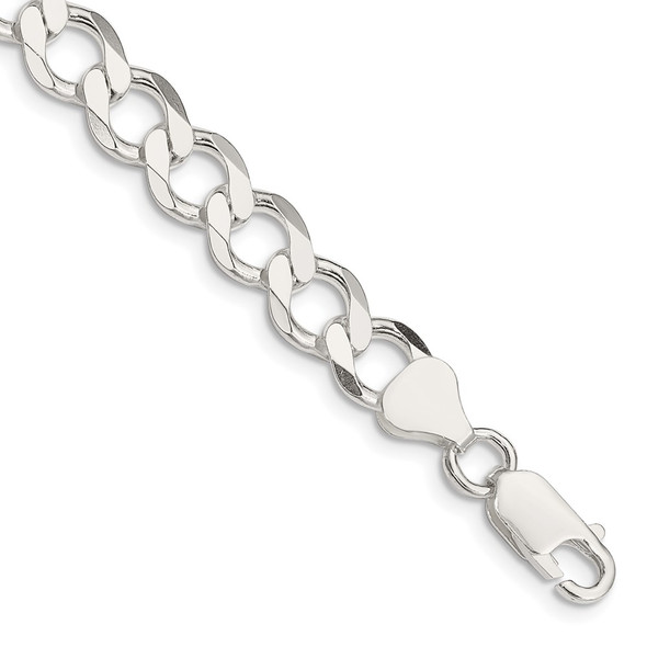 7" Sterling Silver 8.1mm Semi-solid Flat Curb Chain Bracelet