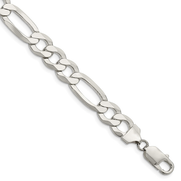 9" Sterling Silver 9.5mm Lightweight Flat Figaro Chain Bracelet