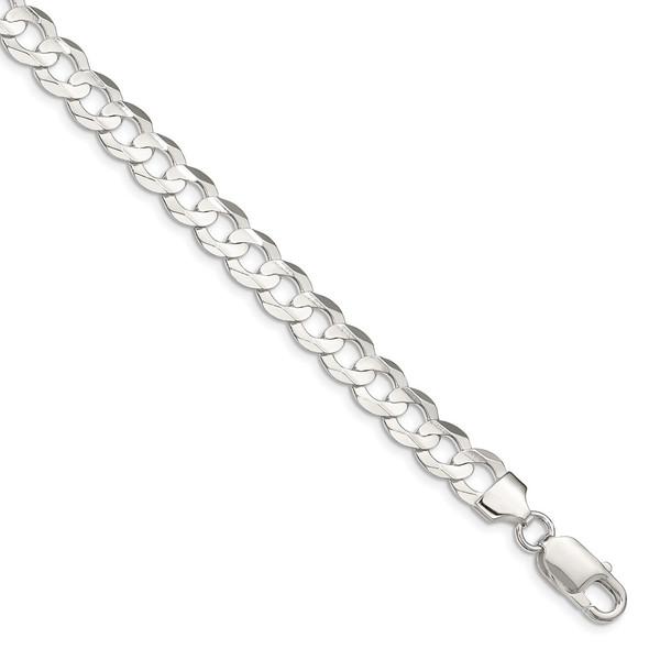 24" Sterling Silver 8mm Concave Beveled Curb Chain Necklace