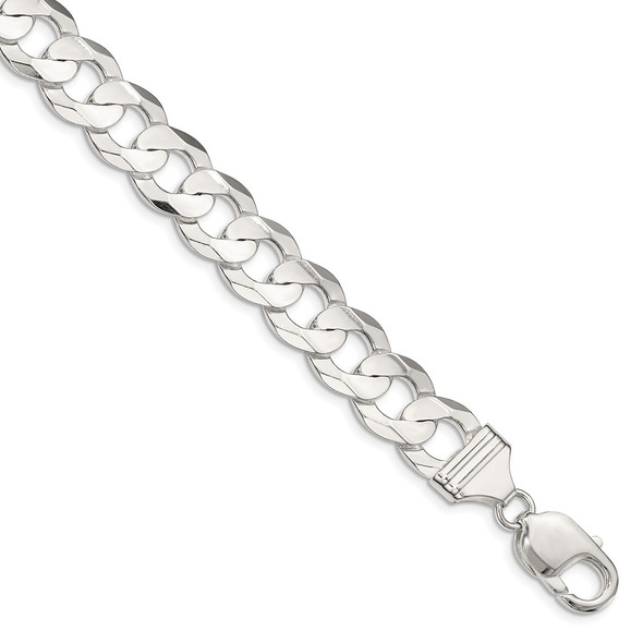24" Sterling Silver 11.9mm Concave Beveled Curb Chain Necklace