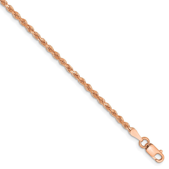 8" 14k Rose Gold 2mm Diamond-cut Rope with Lobster Clasp Chain Bracelet