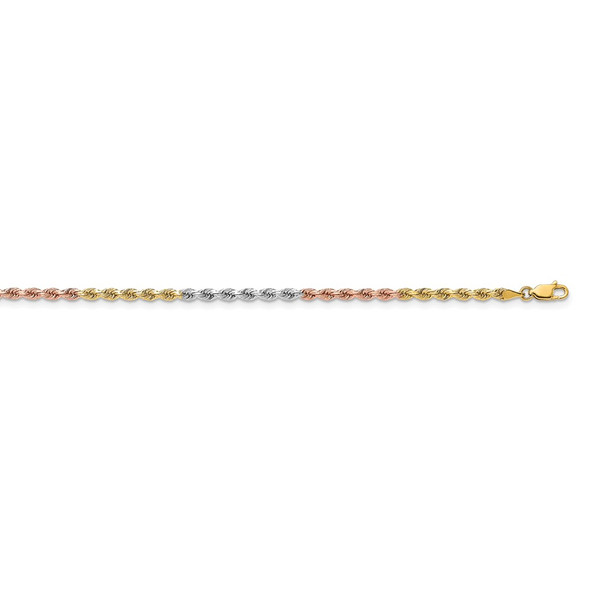 18" 14k Tri-color Gold 3mm Diamond-cut Rope Chain Necklace
