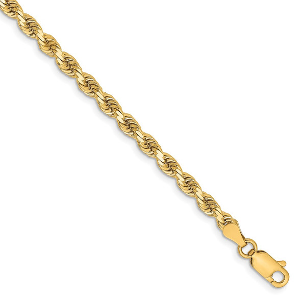 8" 14k Yellow Gold 3.25mm Diamond-cut Rope with Lobster Clasp Chain Bracelet