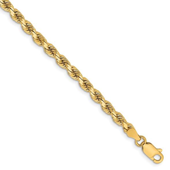 7" 14k Yellow Gold 3.75mm Diamond-cut Rope with Lobster Clasp Chain Bracelet