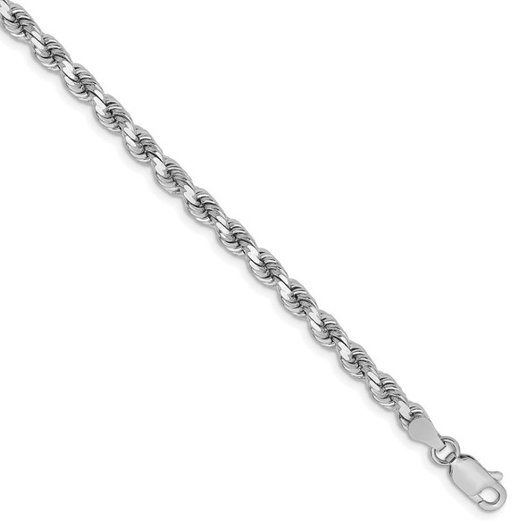 8" 14k White Gold 3.75mm Diamond-cut Rope with Lobster Clasp Chain Bracelet