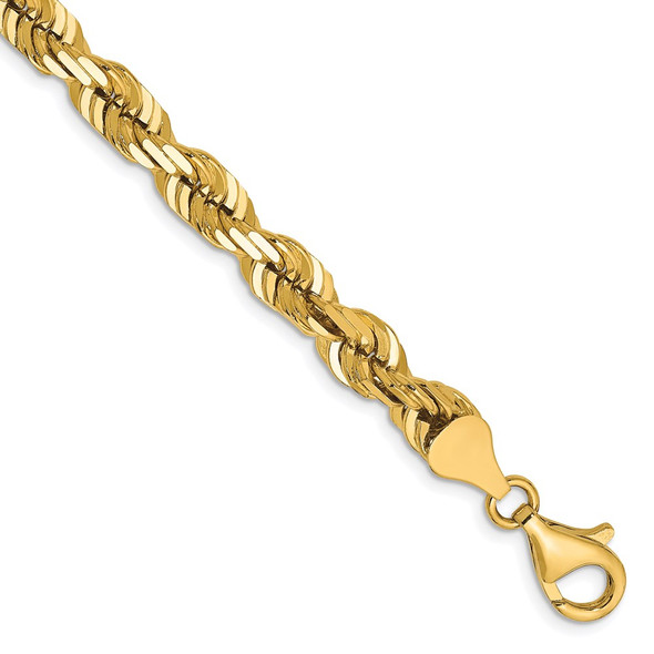8" 14k Yellow Gold 6.5mm Diamond-cut Rope w/ Fancy Lobster Clasp Chain Bracelet