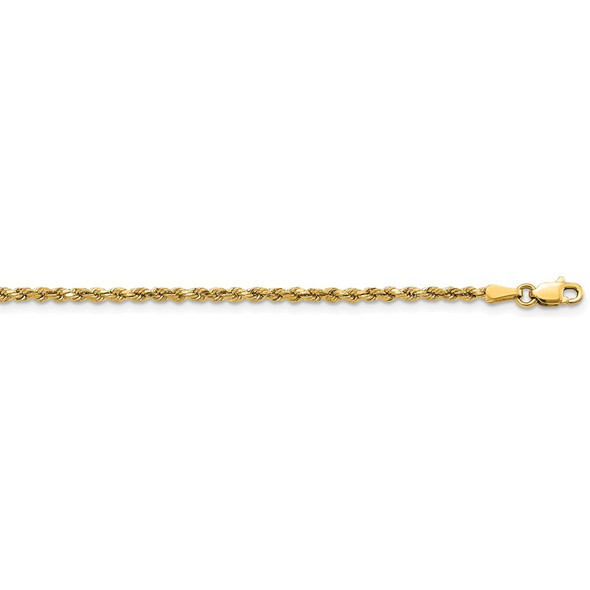 16" 14k Yellow Gold 2.25mm Semi-solid Diamond-cut Rope Chain Necklace