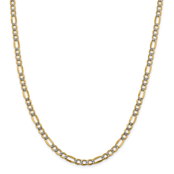 26" 14k Yellow Gold 5.25mm Semi-solid w/ Rhodium-plating Pave Figaro Chain Necklace